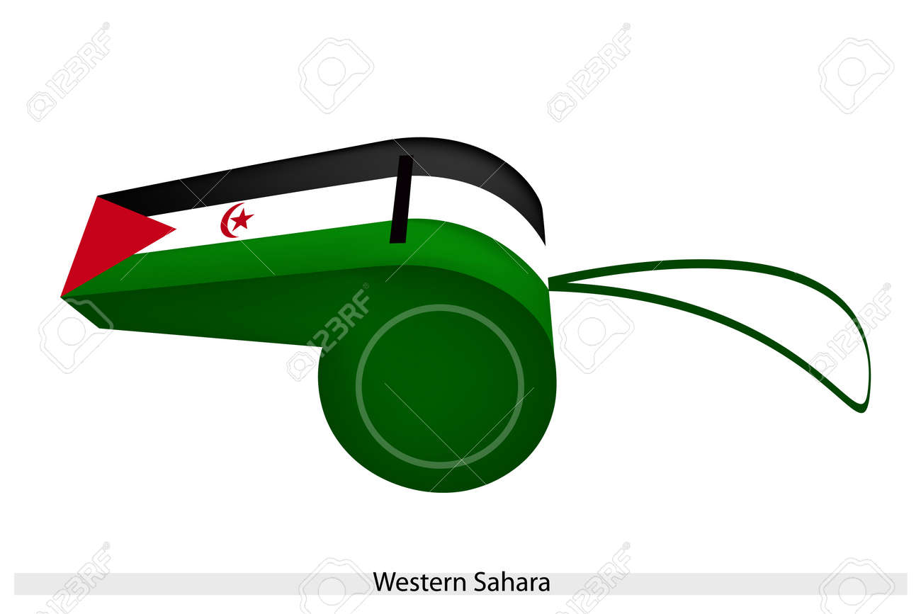 Une étoile Rouge Et Croissant Rouge Dans Un Horizontal Noir Blanc Et Vert Avec Un Triangle Rouge à La Grue Du Drapeau Du Sahara Occidental Sur Un