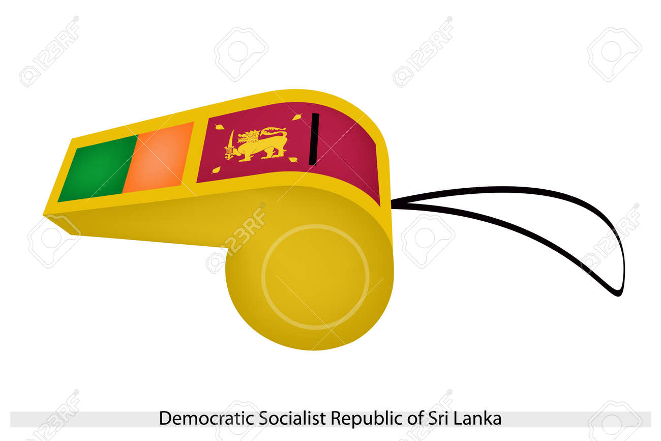 Un Lion Tenant Une épée Sur Rouge Rectangulaire Avec Vert Verticale Et Rayures Oranges Sur Fond Jaune De Sri Lanka Drapeau Sur Un Coup De Sifflet