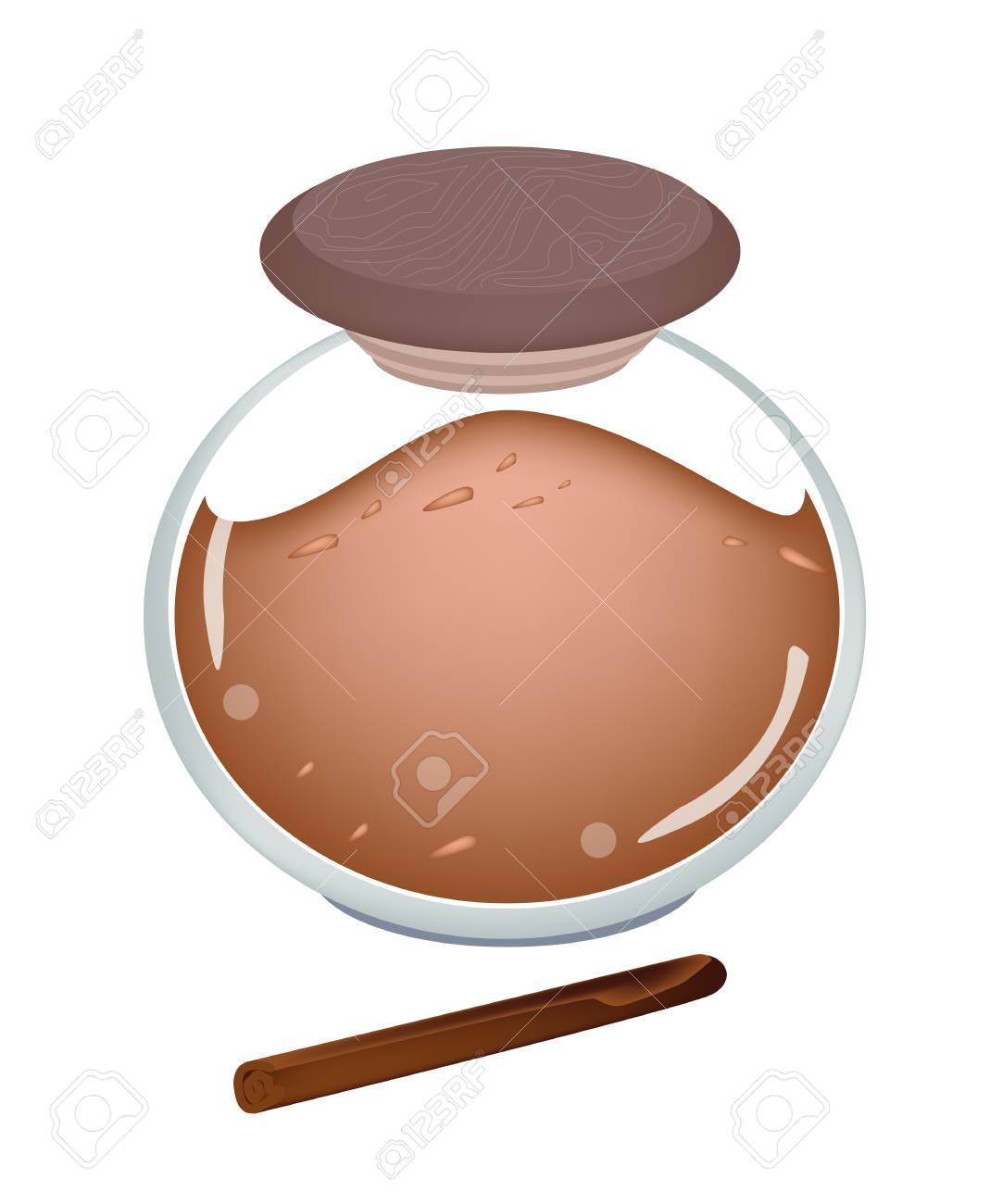 野菜やハーブは 料理の味付けに使用されるガラスの瓶にシナモン パウダーのバンドルのイラスト のイラスト素材 ベクタ Image