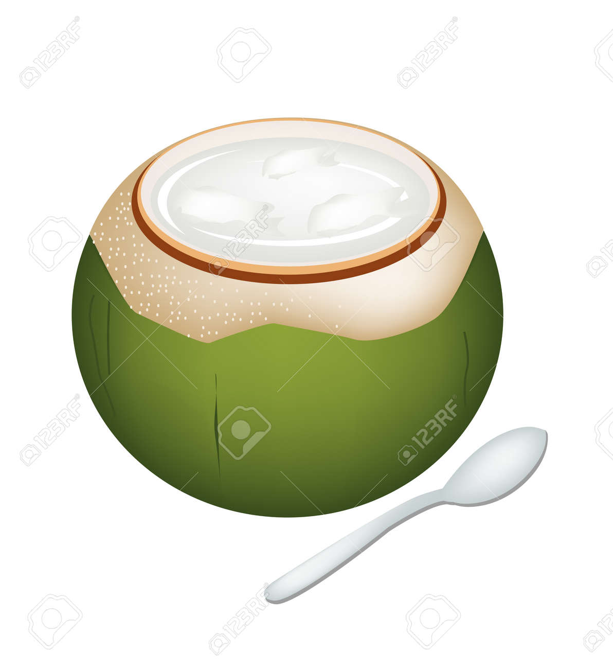 甘い食べ物 デザートは ココナッツの殻の白い背景で隔離の甘いココナッツ ゼリーのイラスト のイラスト素材 ベクタ Image