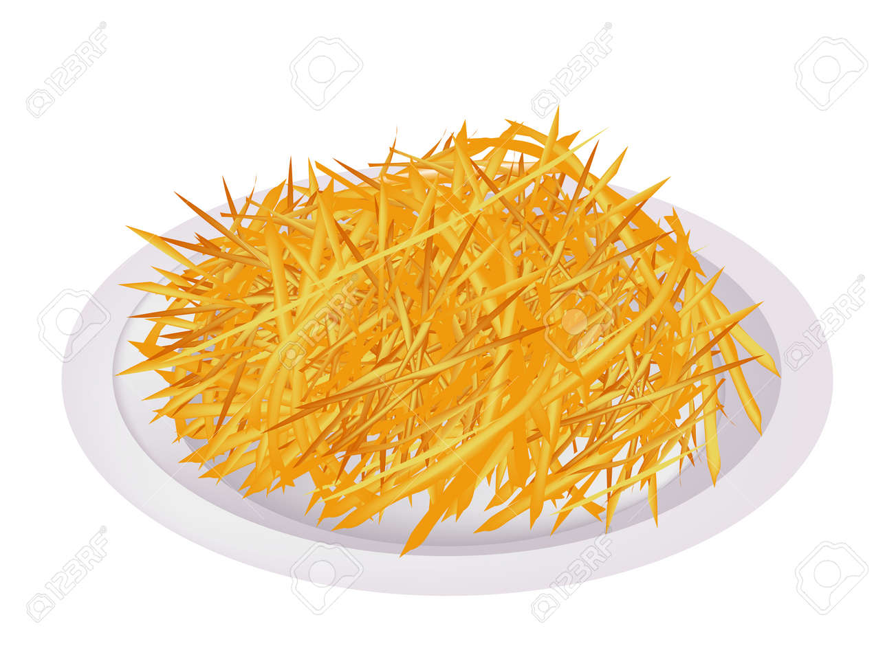 タイのデザート 平ひものイラスト千切りとキャラメリゼ ジャガイモ巣白い皿の形で配置されて成っています のイラスト素材 ベクタ Image