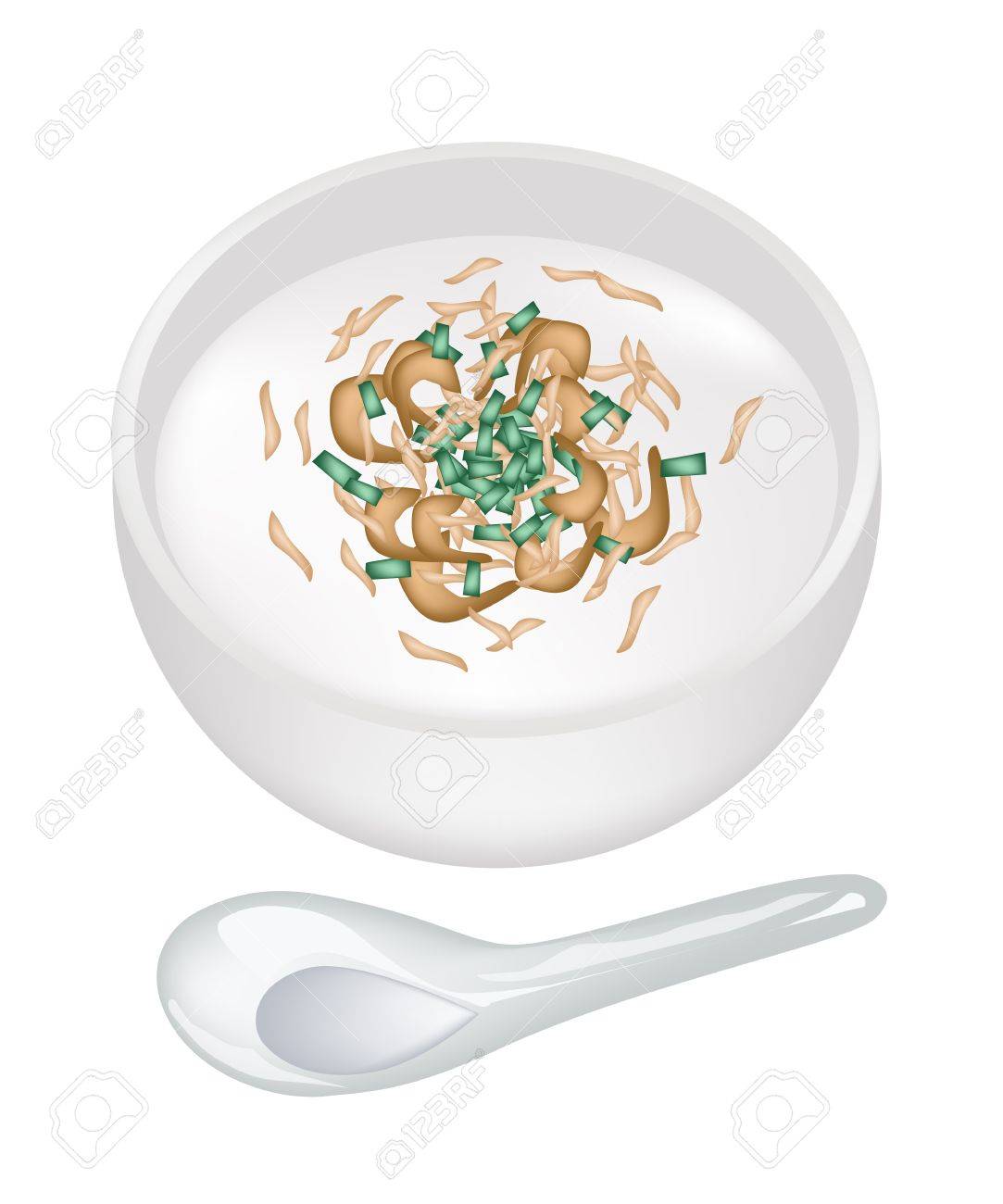 中華料理 米粉 タピオカ粉から作られた蒸しライス プディングのイラスト甘酸っぱいソース 揚げニンニクとネギ白ボウルでお召し上がりいただけます の イラスト素材 ベクタ Image