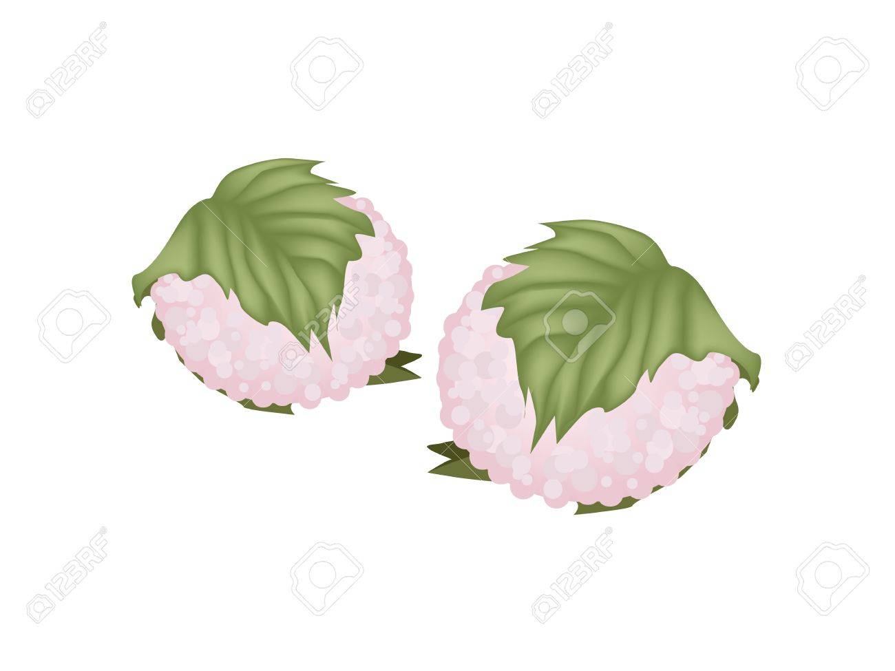 春 さくらもちまたはお餅あんこで満たされた日本の伝統的なお菓子保存の桜の葉で包んだ のイラスト素材 ベクタ Image