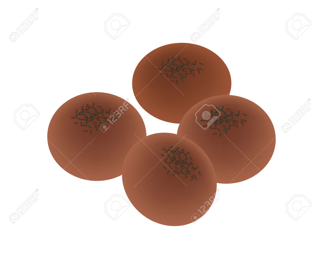 日本の伝統的なおやつやデザート おいしい自家製あんパン胡麻白い背景で隔離の日本人の丸いパン のイラスト素材 ベクタ Image