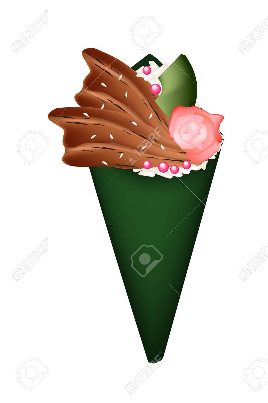 日本料理 美味しいうなぎ手巻きやうなぎのイラスト寿司トッピング白い背景で隔離のロールします のイラスト素材 ベクタ Image