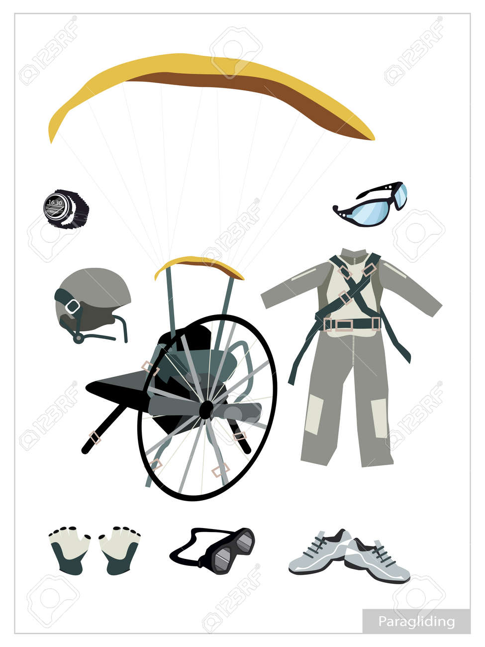 Ilustración Colección De Parapente Paramotor O Equipo Y Accesorio ...