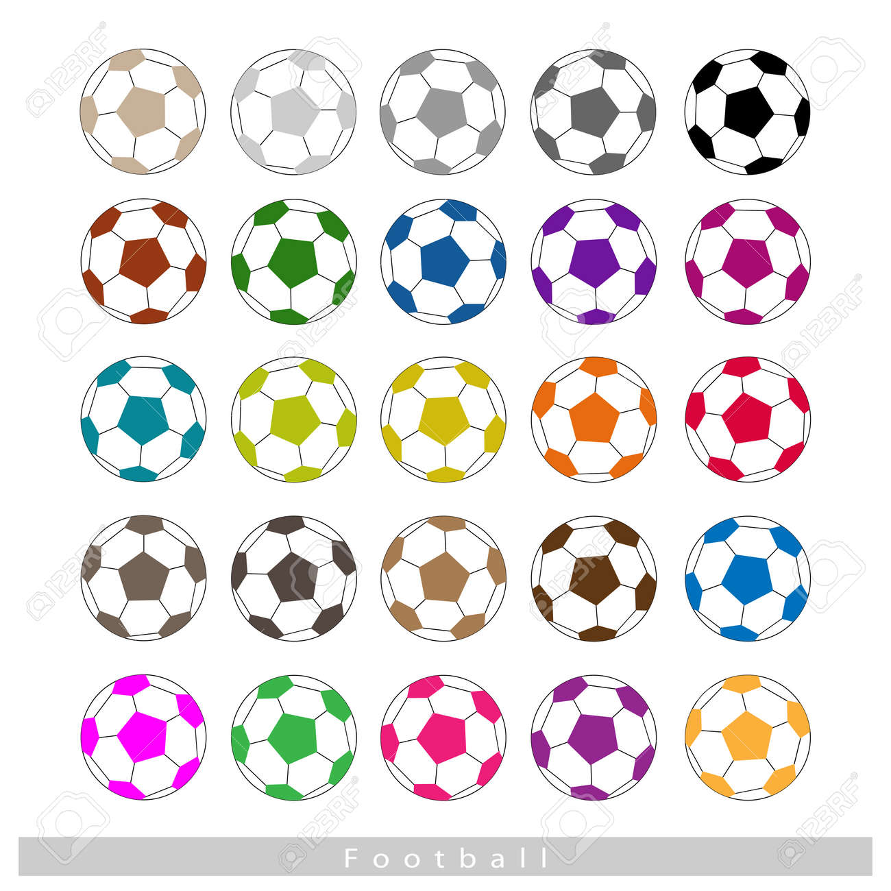 25 各種カラー サッカー ボールやサッカー ボールの白い背景で隔離のイラスト集 のイラスト素材 ベクタ Image