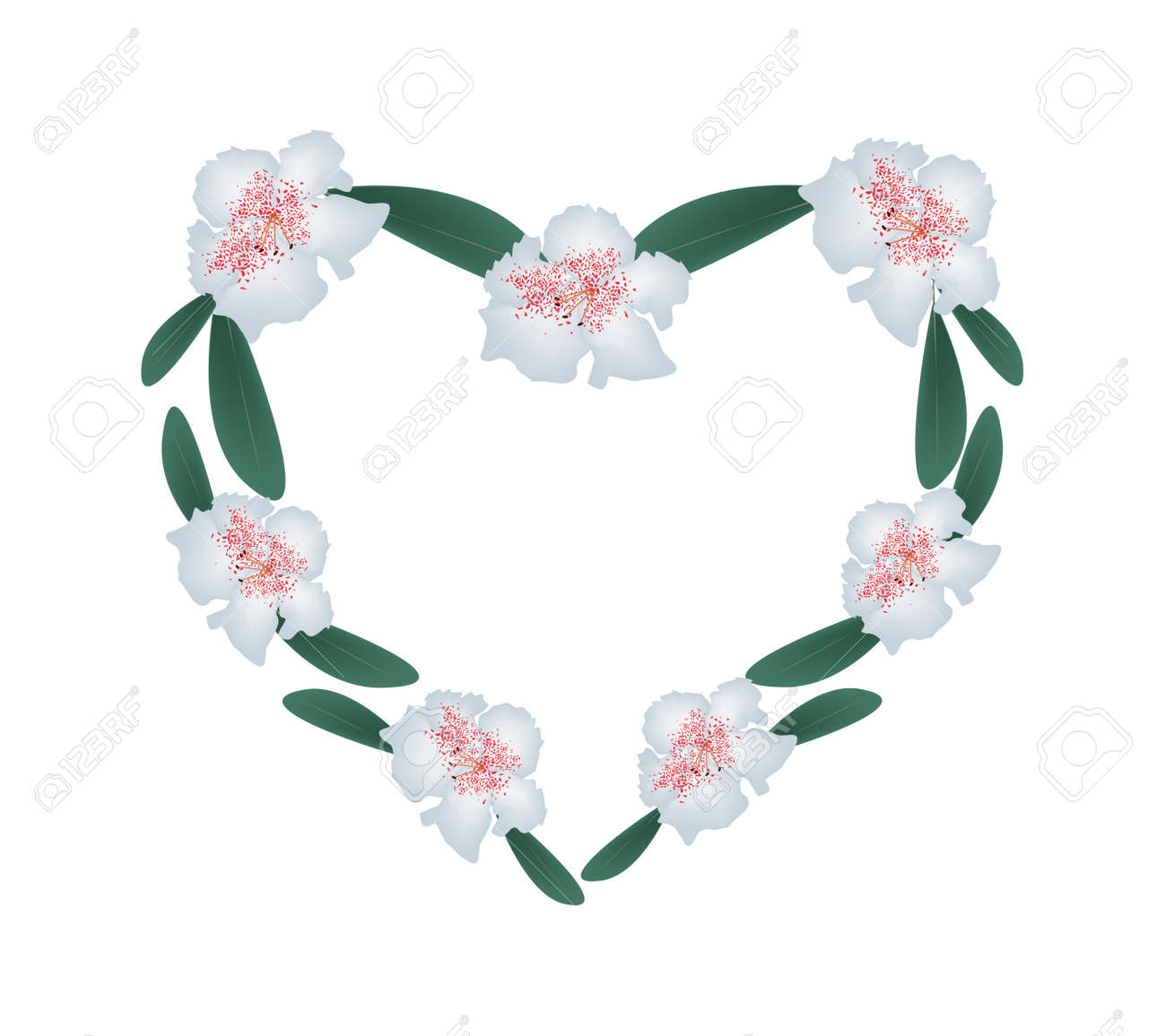 愛の概念 心形成白いシャクナゲの花のイラストの形に分離の白い背景 のイラスト素材 ベクタ Image