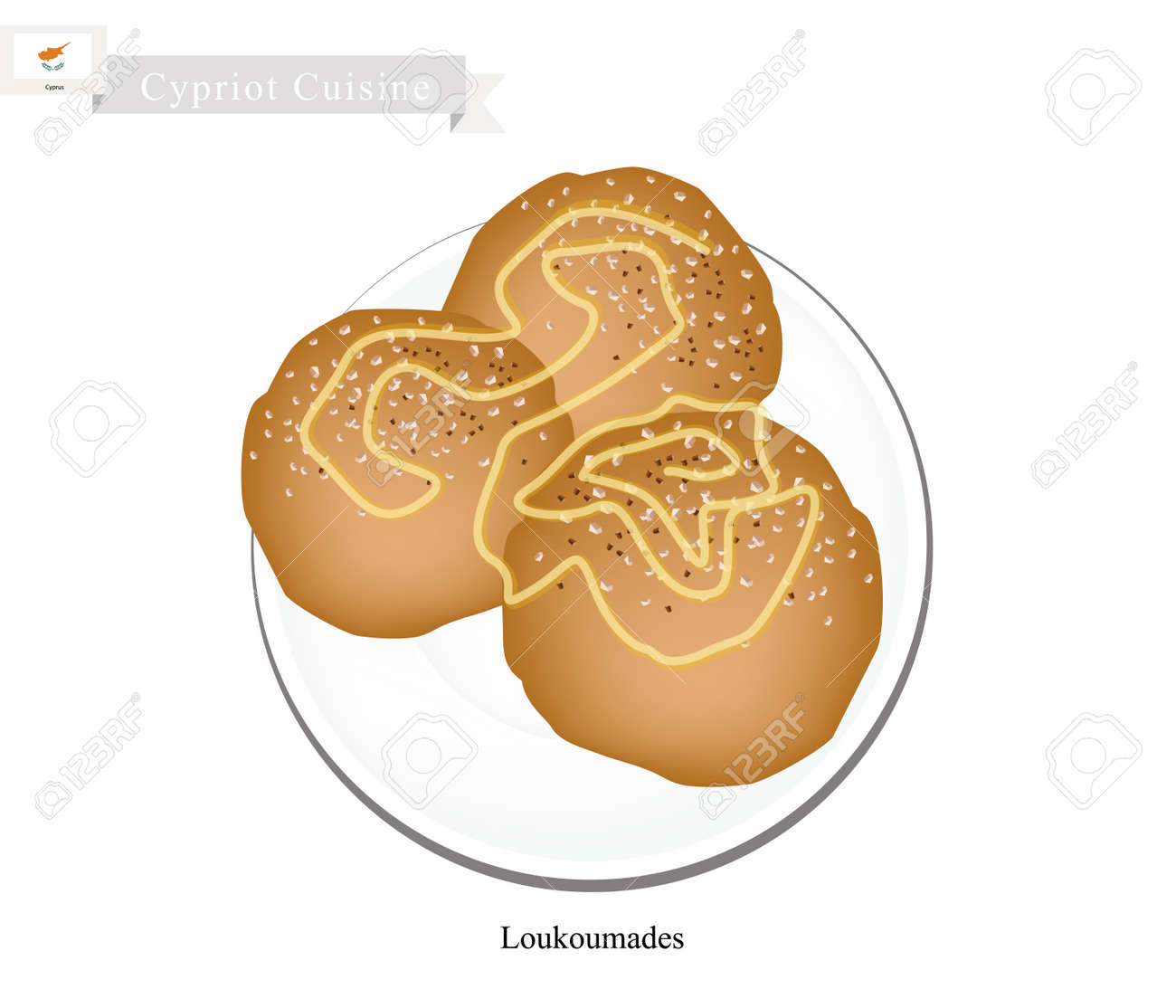 キプロスの料理 Loukoumades または伝統的なドーナツ ボール シロップとゴマをトッピングします キプロスで最も人気のあるデザートの 1 つ のイラスト素材 ベクタ Image
