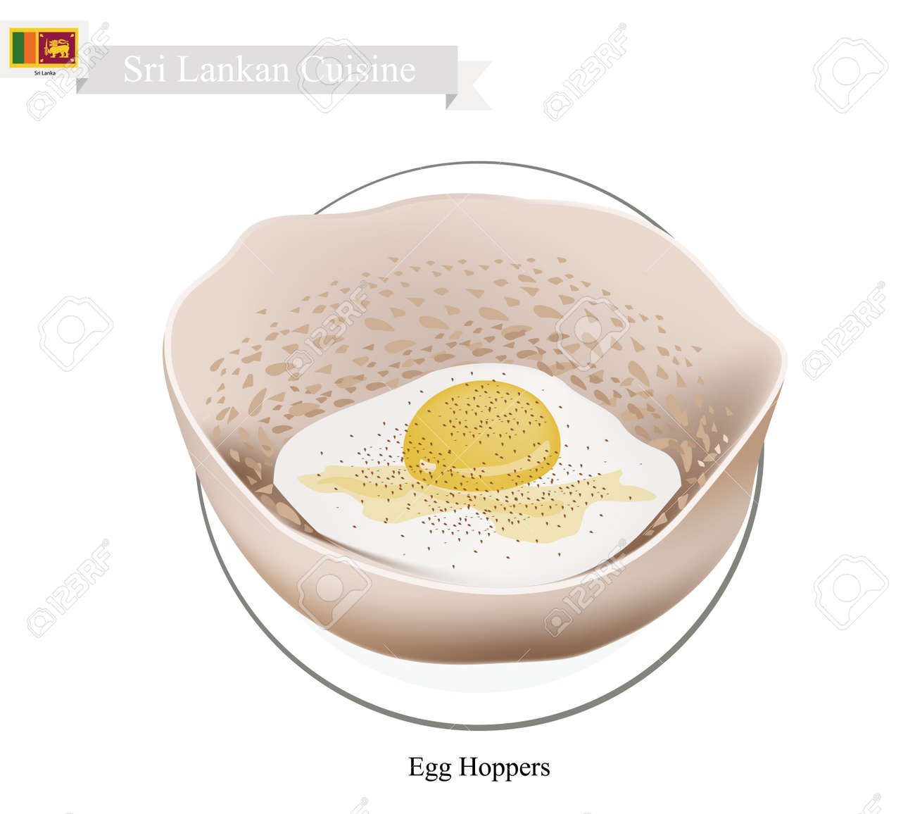 スリランカ スリランカ料理 卵のホッパーまたは伝統的なココナッツと卵と米粉のパンケーキ スリランカで最も人気のある料理の一つ のイラスト素材 ベクタ Image
