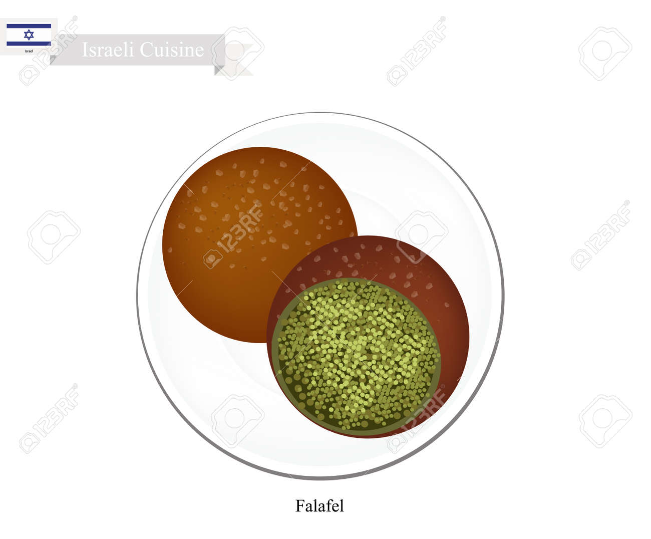 イスラエル料理 ファラフェルや伝統的な揚げボール フォームひよこ豆とスパイスを作った イスラエル共和国で最も人気のある料理の一つ のイラスト素材 ベクタ Image