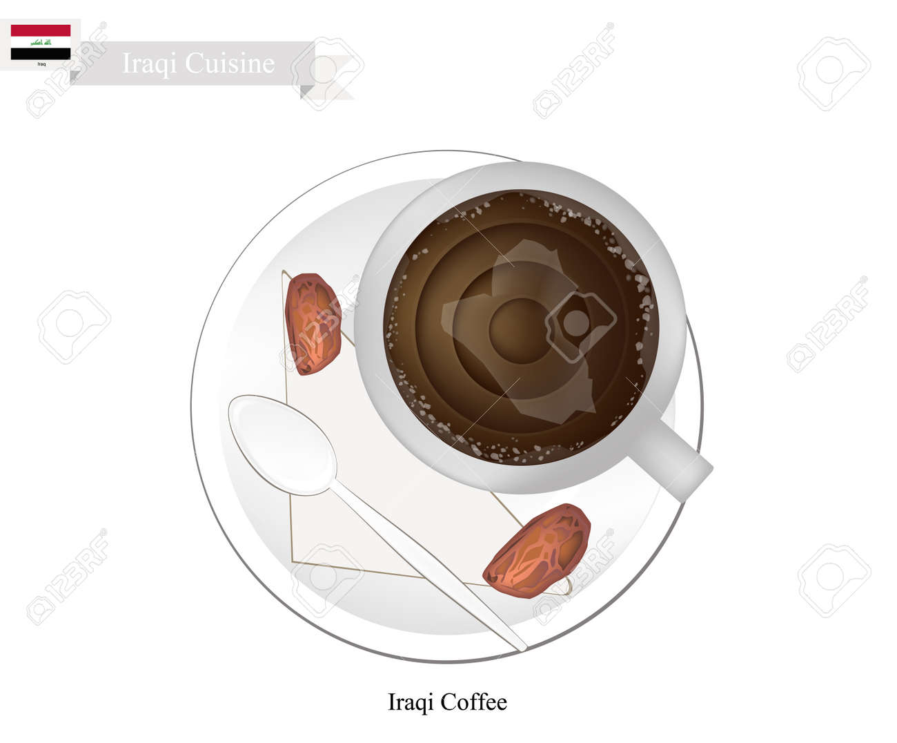 イラク料理 イラク コーヒーまたはスパイス カルダモンと深煎りコーヒー豆から醸造されるコーヒー イラクの人気のある飲料の一つ のイラスト素材 ベクタ Image