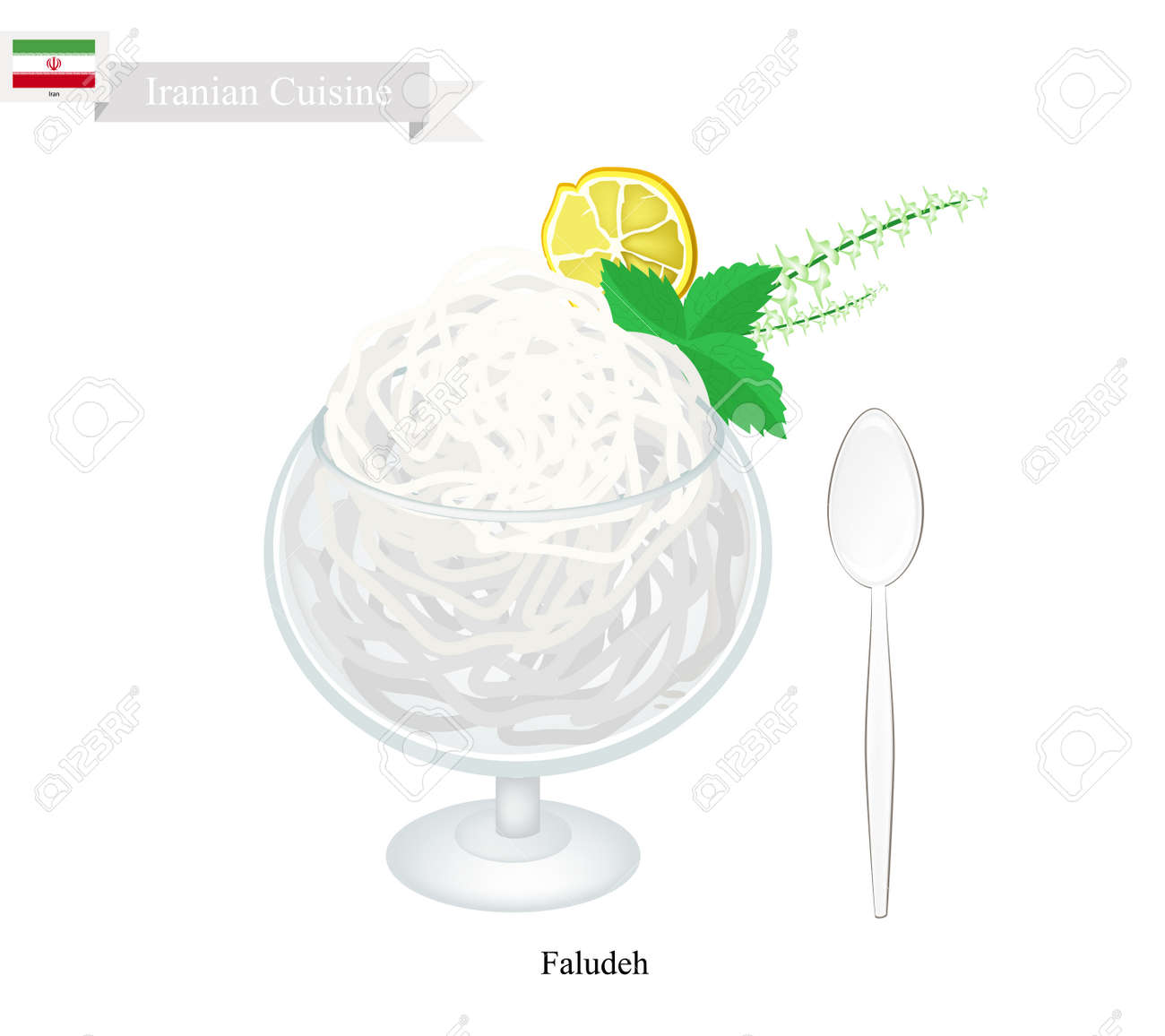 イランの料理 Faludeh や米麺 シロップ シャーベット ローズ水から作られた伝統的な冷たいデザート イランで最も人気のあるデザートの 1 つ の イラスト素材 ベクタ Image