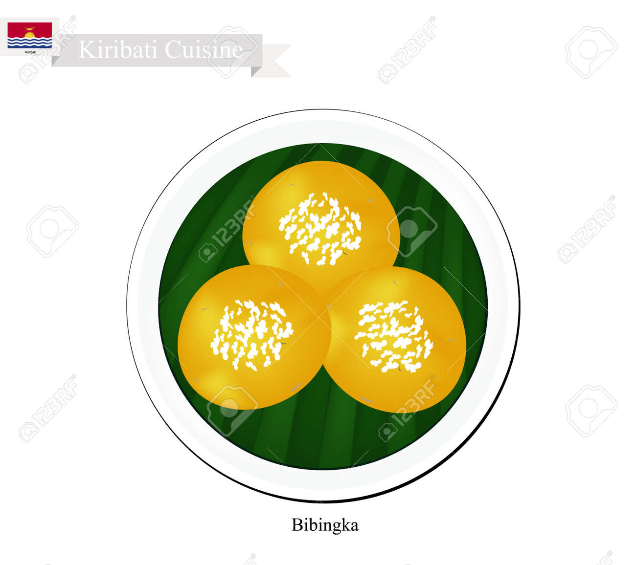 キリバス料理 Bibingka ひき米 ココナッツ ミルク 卵 チーズで作られた伝統的なお餅 キリバス共和国で最も人気のあるデザートの 1 つ のイラスト素材 ベクタ Image