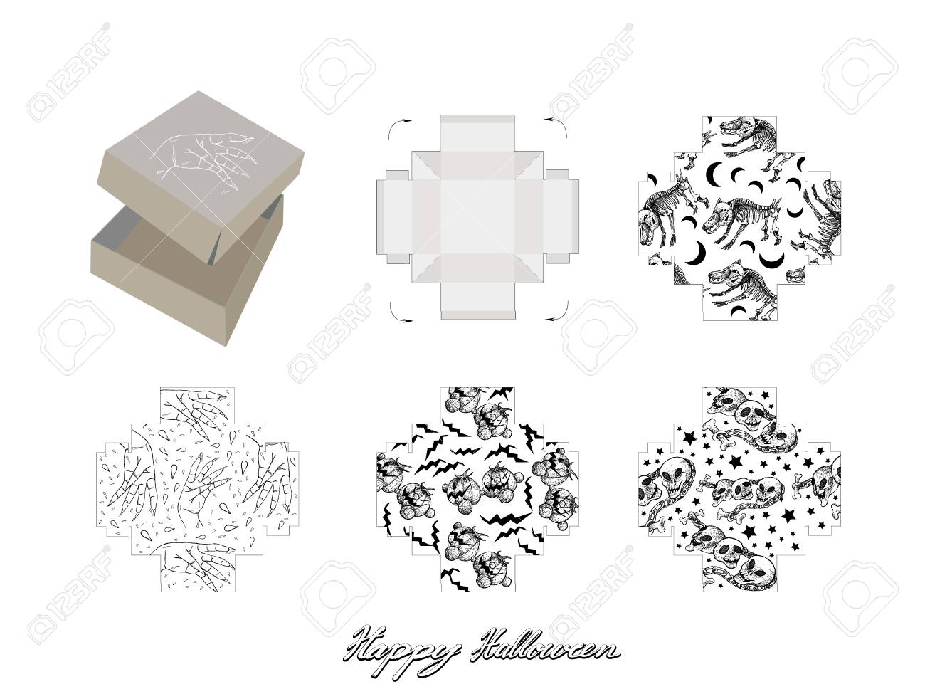 die cut template pattern of takeaway carton box mock up for package