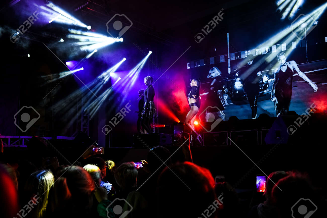cheering crowd at a concert, show neon people scene - 133911933 cheering crowd at a concert, show neon people scene - 133911933