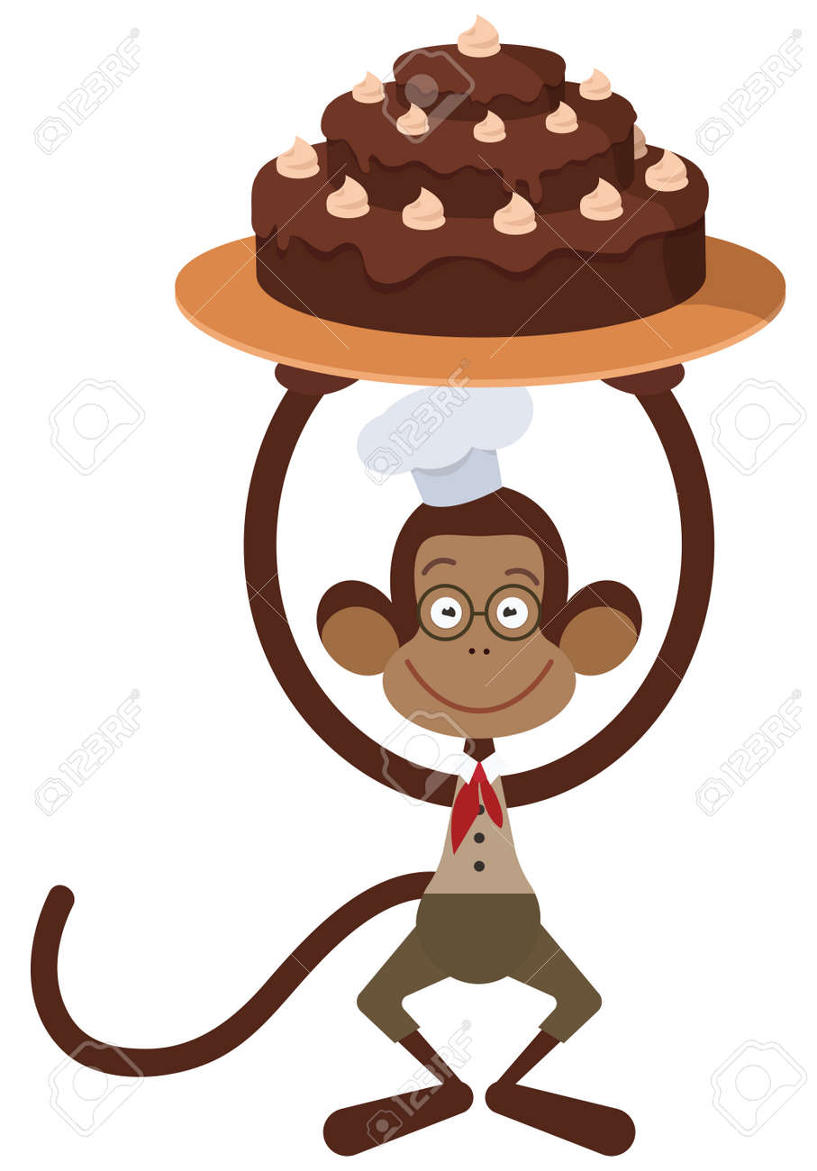 Singe Avec Un Gateau Heureux Illustration D Anniversaire Clip Art Libres De Droits Vecteurs Et Illustration Image