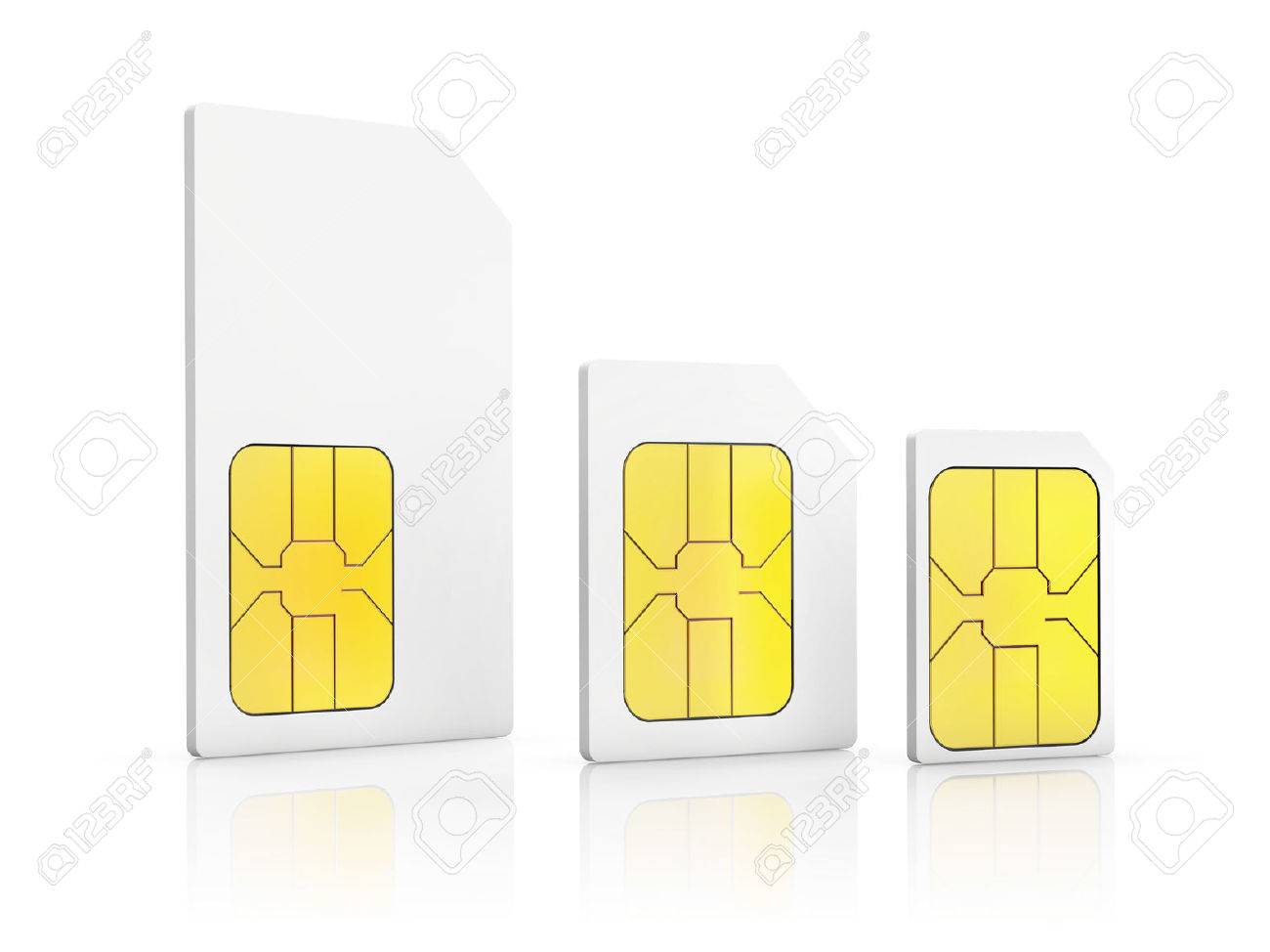 Three Standard Size Sim Cards Mini Sim Micro Sim Nano Sim