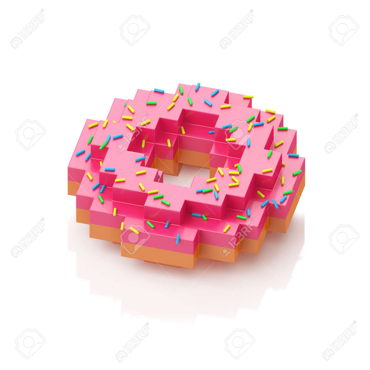 Donut with colorful sprinkles on white background. 3d illustration in voxel style. - 144175800 Donut with colorful sprinkles on white background. 3d illustration in voxel style. - 144175800