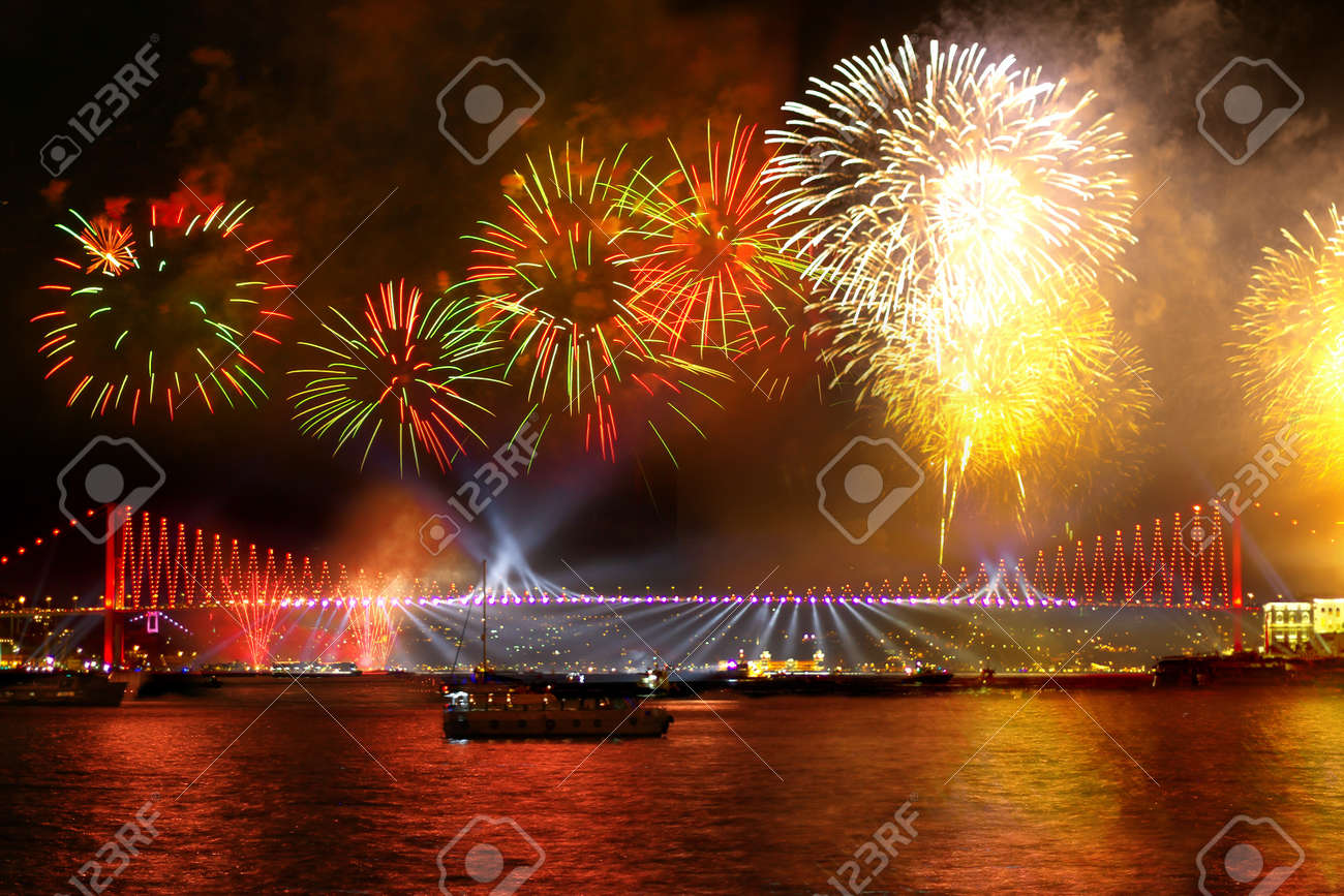 Fireworks over the Istanbul City View of Bosporus Bridge - 16261158 Fireworks over the Istanbul City View of Bosporus Bridge - 16261158