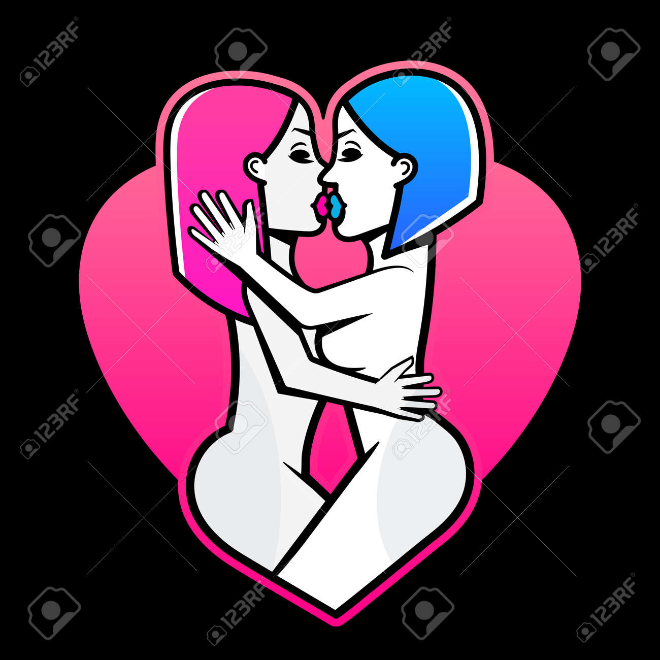 As Meninas Estão Se Beijando. LGBT, Lésbicas. Dia Mundial Do Beijo. Dia Dos  Namorados. Apaixone-se. Sentimentos Mágicos. Amor Do Mesmo Sexo. Bissexual.  Casal Feliz Juntos. Mulheres Com Uma Orientação Homossexual. Royalty Free