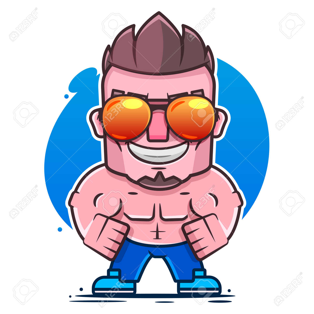 筋肉を曲げながらいちゃつく自信のある男。マッチョな体を見せ