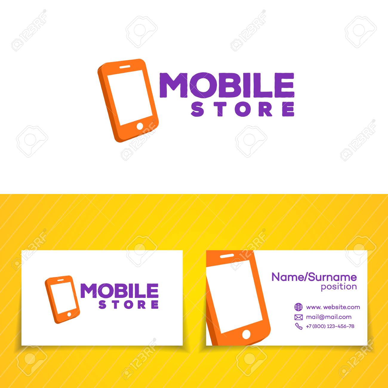 mobile store template set with phone on white background can stock mobile store template