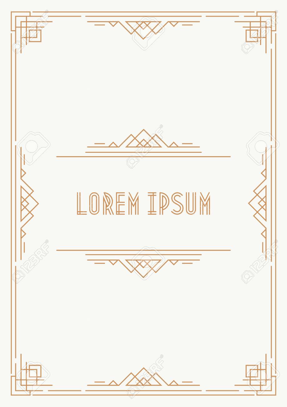 Modele De Carte De Voeux Style Art Deco Avec Cadre En Or Sur Fond