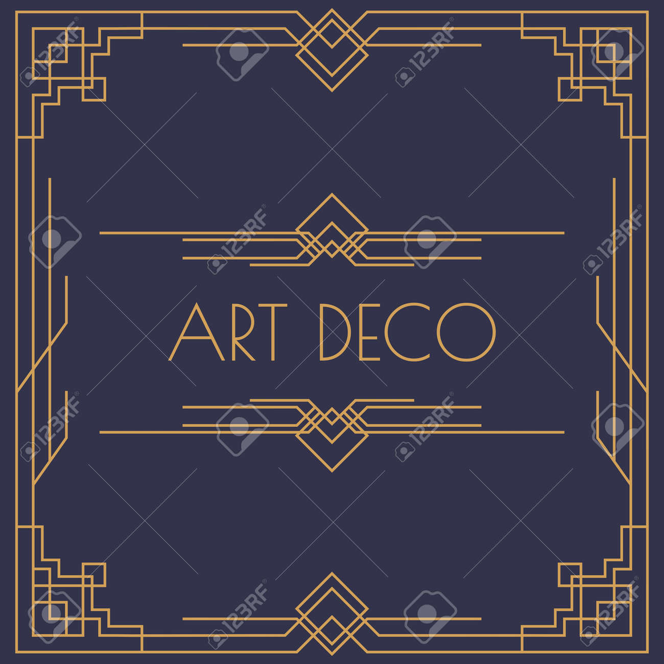 art deco and arabic invitation card template square shape with frame