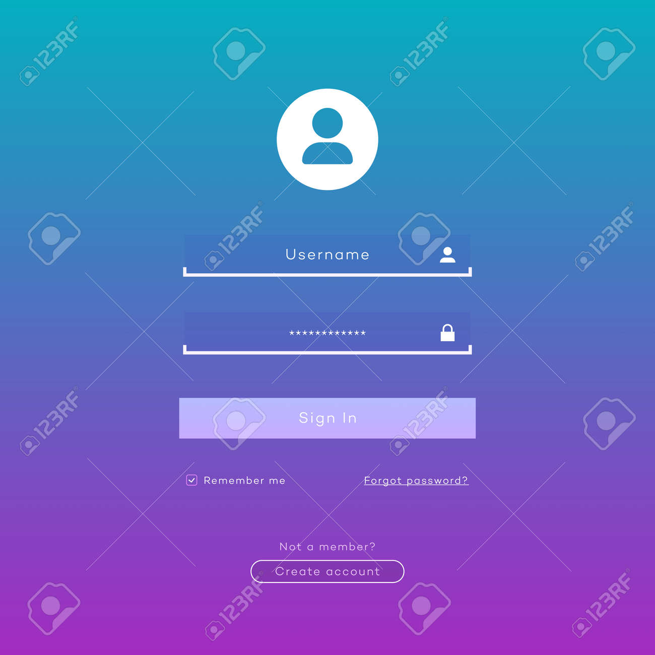 login form page template on gradient background for app development login template