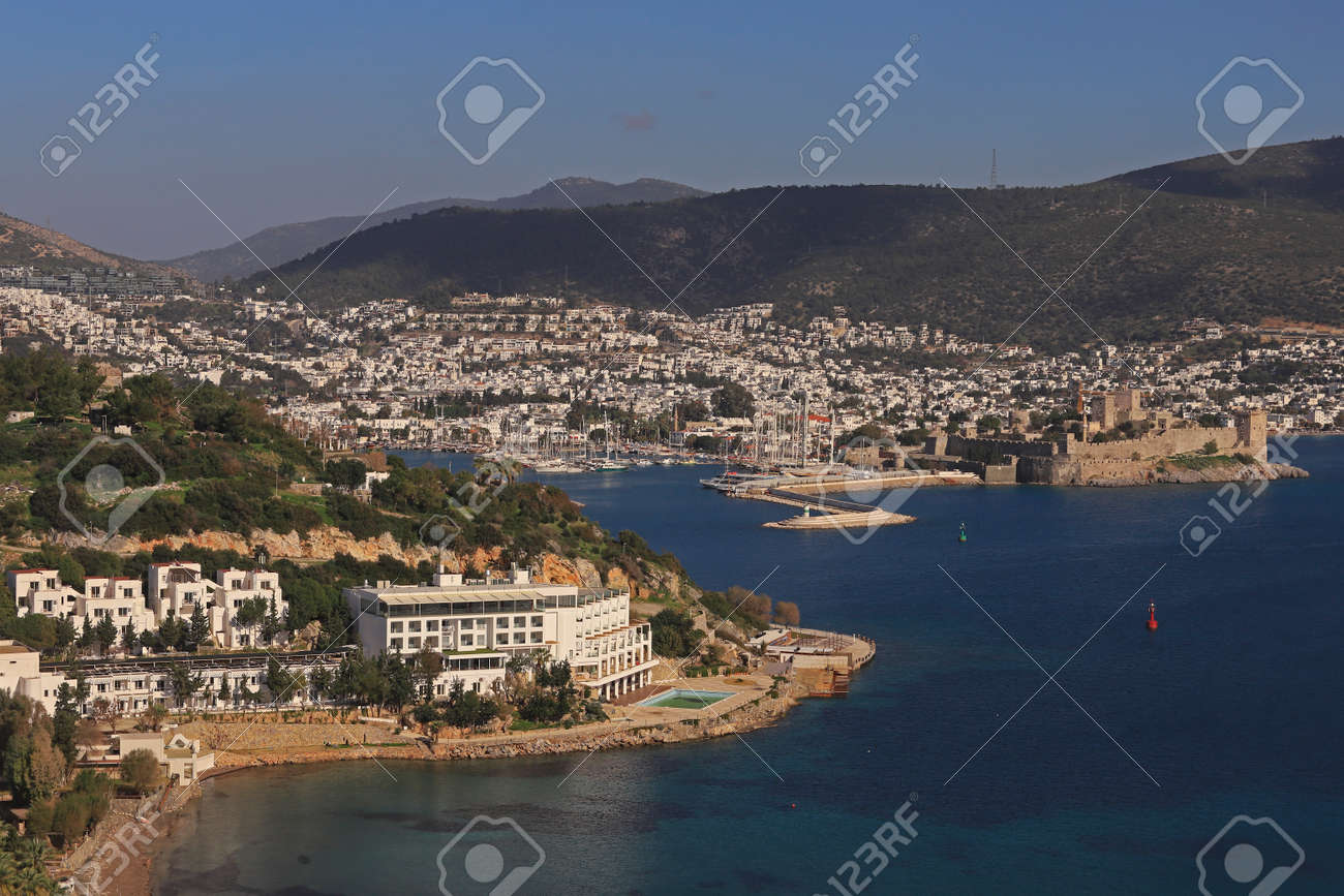 Turkey Mugla Bodrum Touristic City Bardakci Cove Bodrum Castle And City View Stock Photo Picture And Royalty Free Image Image 163458596
