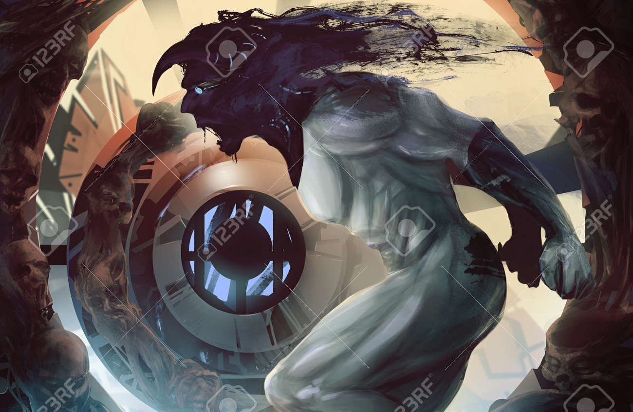 モンスター 怒った顔叫んでモンスター ホラーのクリーチャーのプロファイルを表示します の写真素材 画像素材 Image