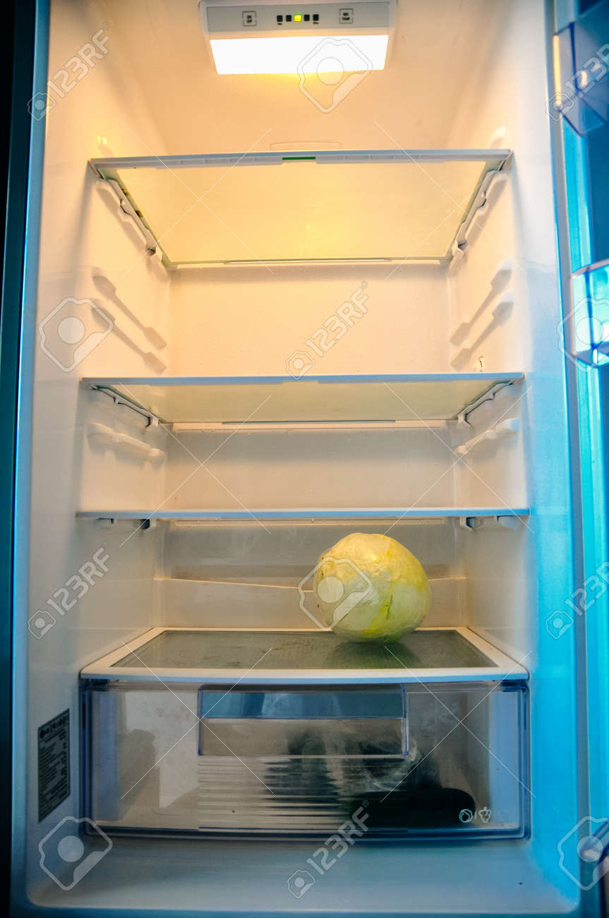 Empty Fridge With Green Cabbage Inside. Stock Photo, Picture and Royalty  Free Image. Image 148407622., image size:863x1300