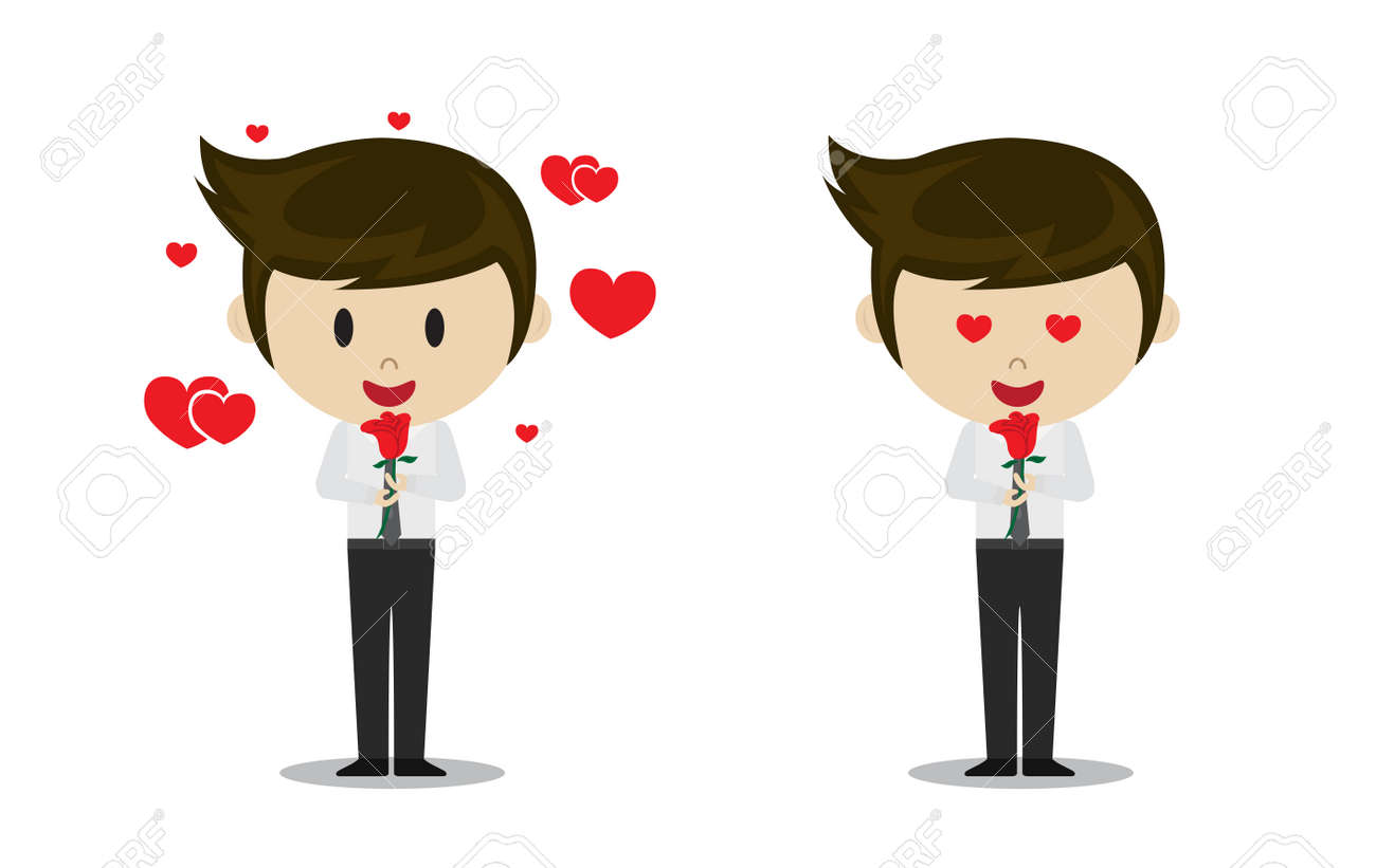 愛を与えると受信のローズ 漫画の文字ベクトル イラストでかわいい人の学生のイラスト素材 ベクタ Image