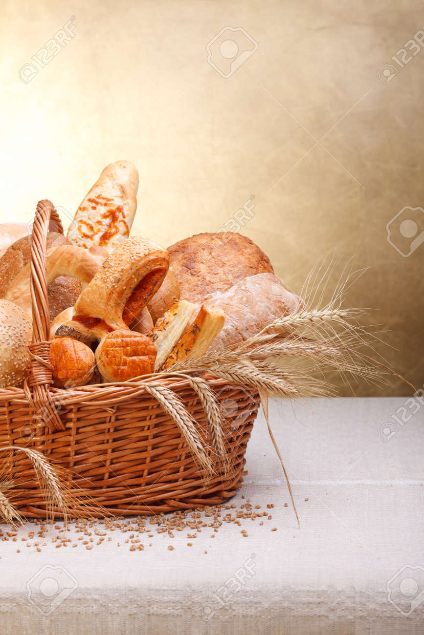 Variety of baked products in basket. Copy space above - 15027970 Variety of baked products in basket. Copy space above - 15027970