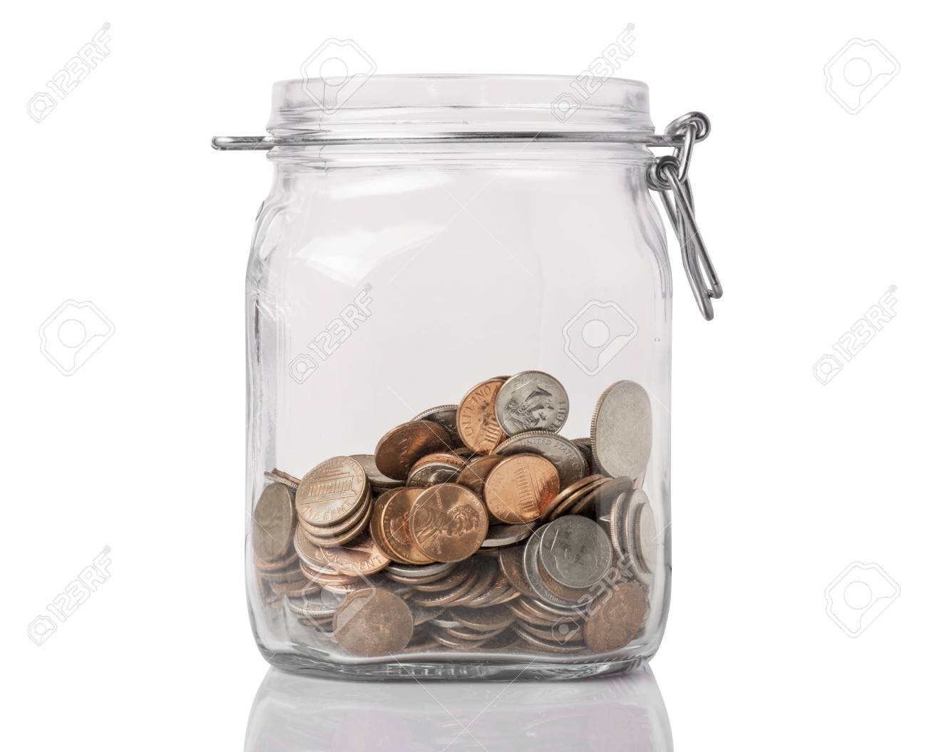 A Jar With American Change Used For Savings Or Tips, Isolated ...