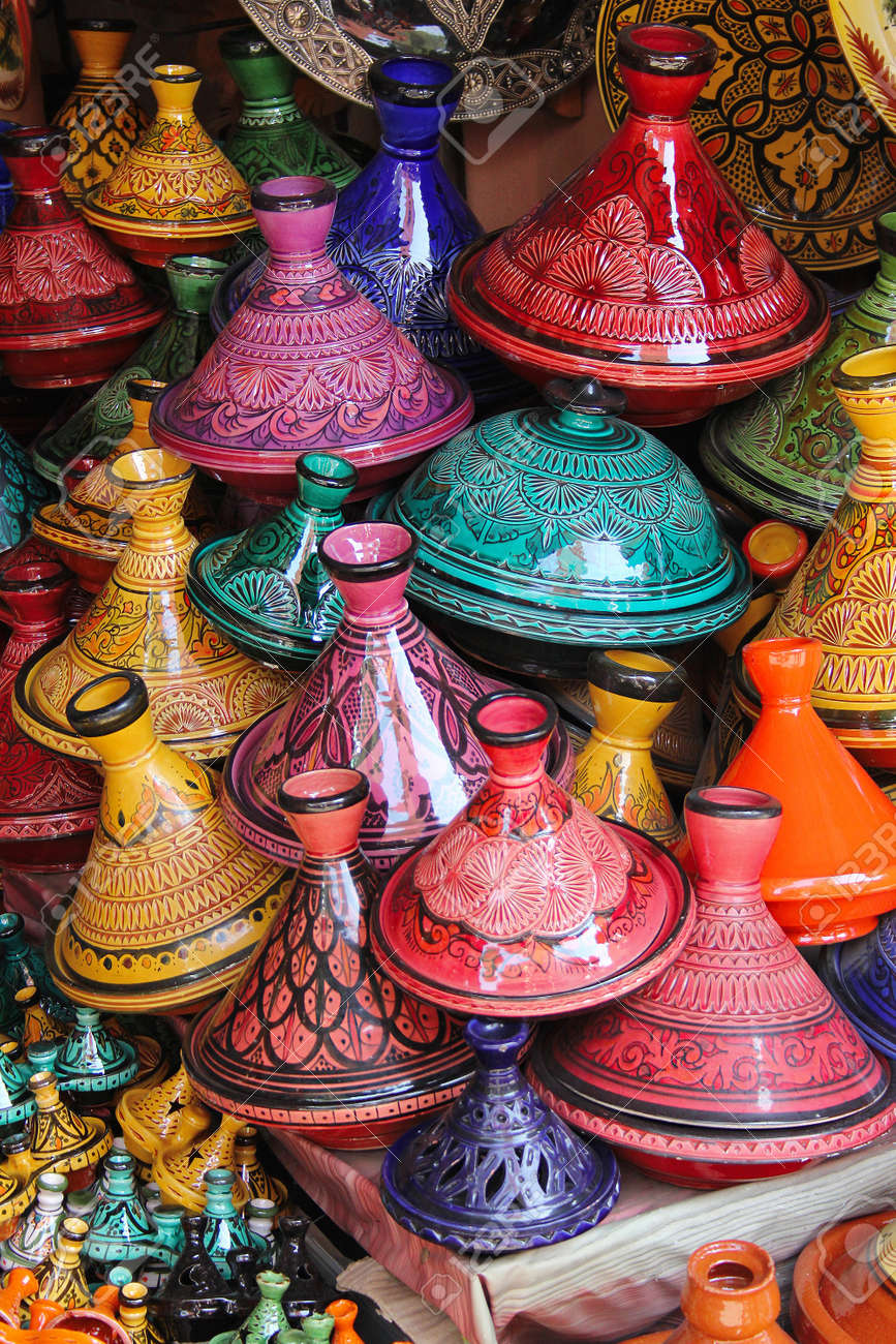 Marrakesh Colorful Selection Of Tajines, The Famous Traditional