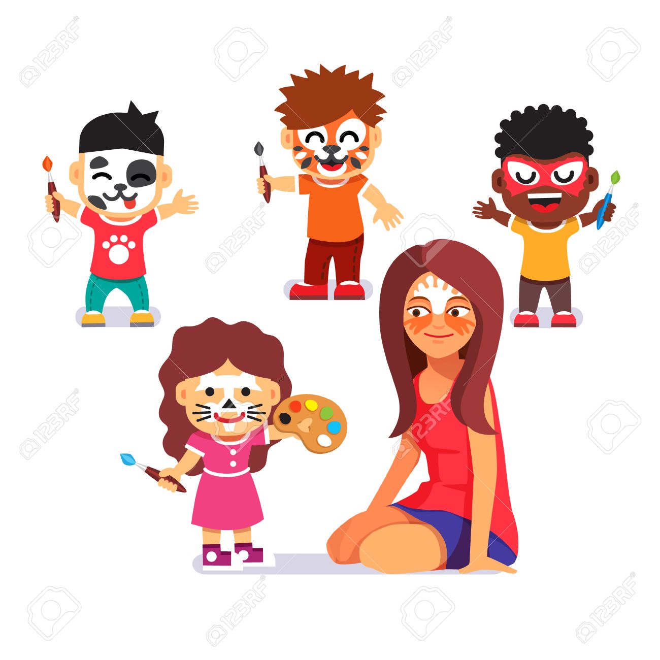face painting party kids with brushes playing with teacher and drawing characters paint no - Cartoon Painting For Kids face painting party kids with brushes playing with teacher and drawing characters paint no - Cartoon Painting For Kids