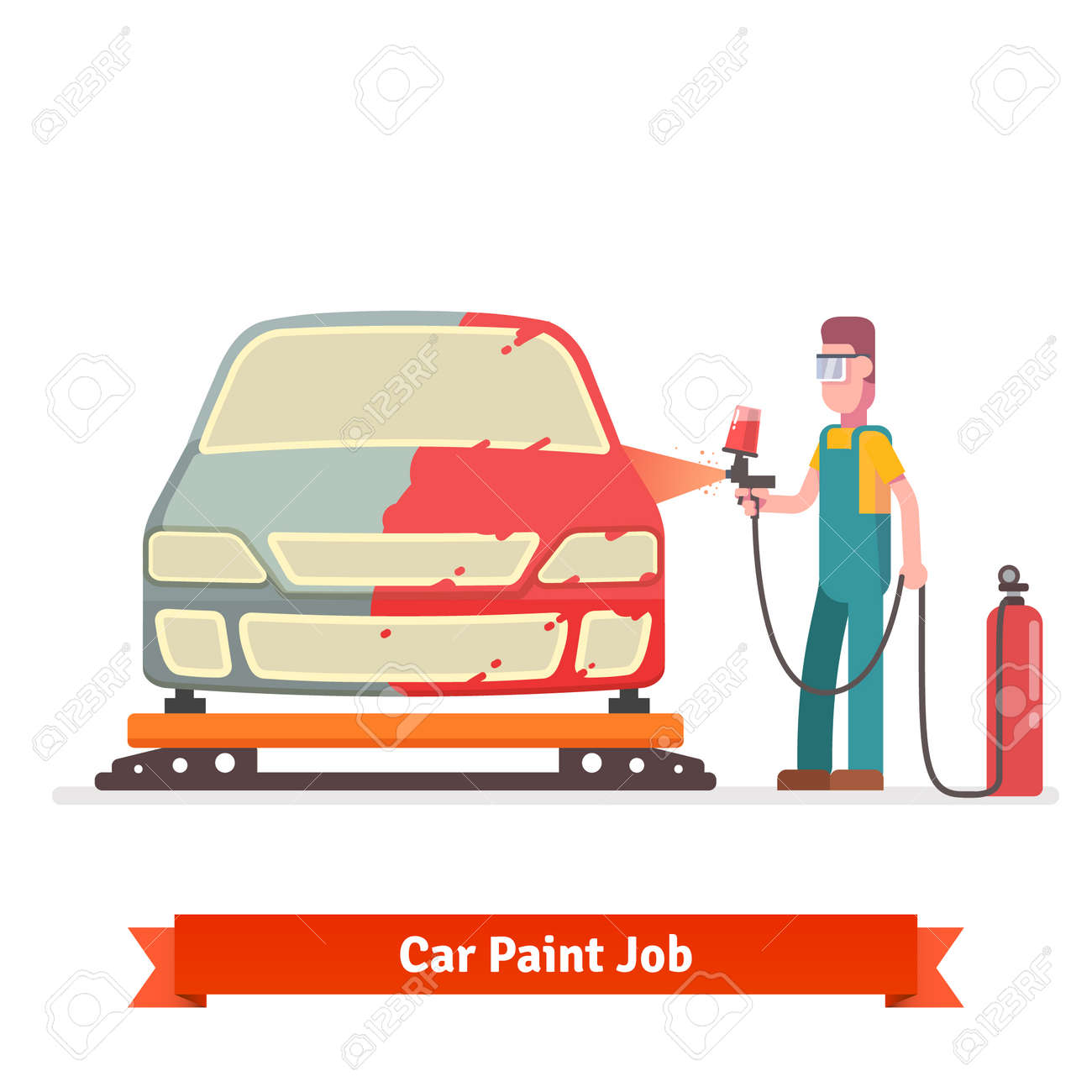 専門家車の衝突でスプレー塗装車体修理店です フラット スタイル ベクトル イラスト白背景に分離されました のイラスト素材 ベクタ Image