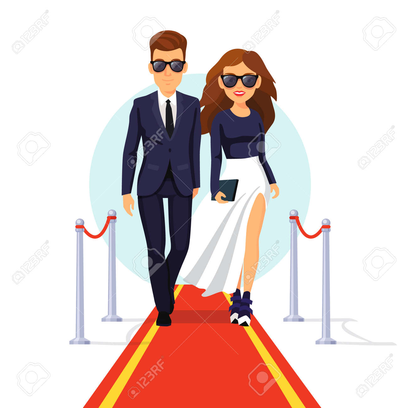 Two rich and beautiful celebrities walking on a red carpet. Flat style vector illustration isolated on white background. - 47493762 Two rich and beautiful celebrities walking on a red carpet. Flat style vector illustration isolated on white background. - 47493762