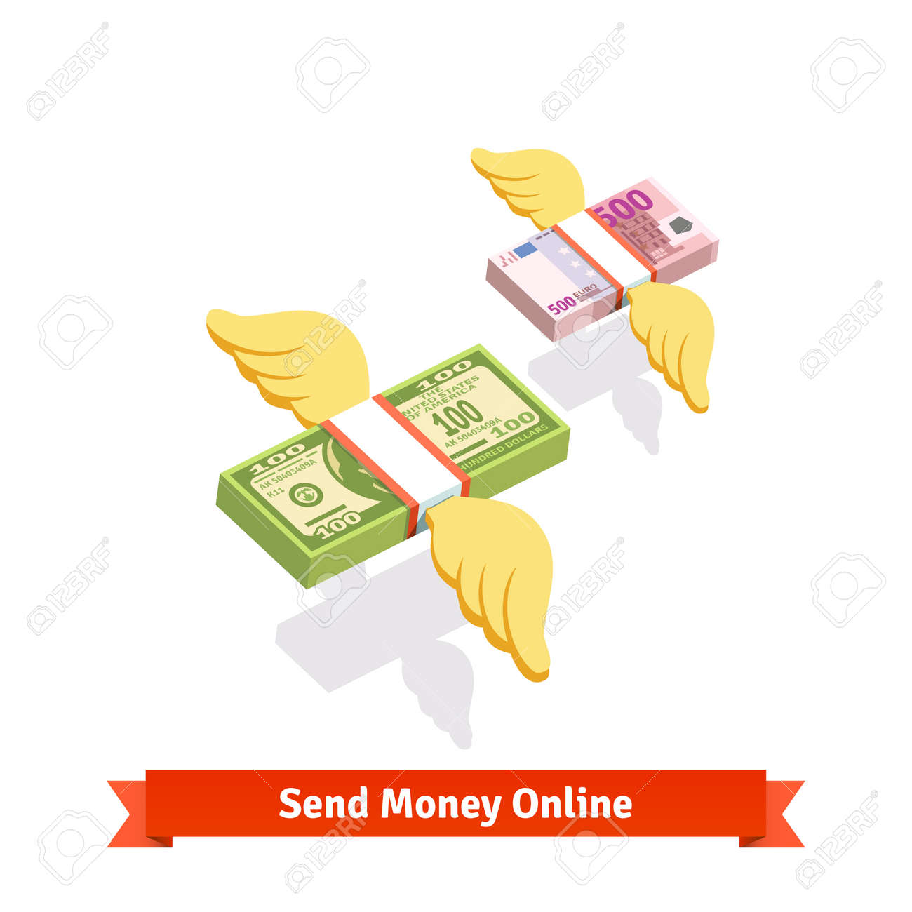 Dollars money bills paper with wings vector money with