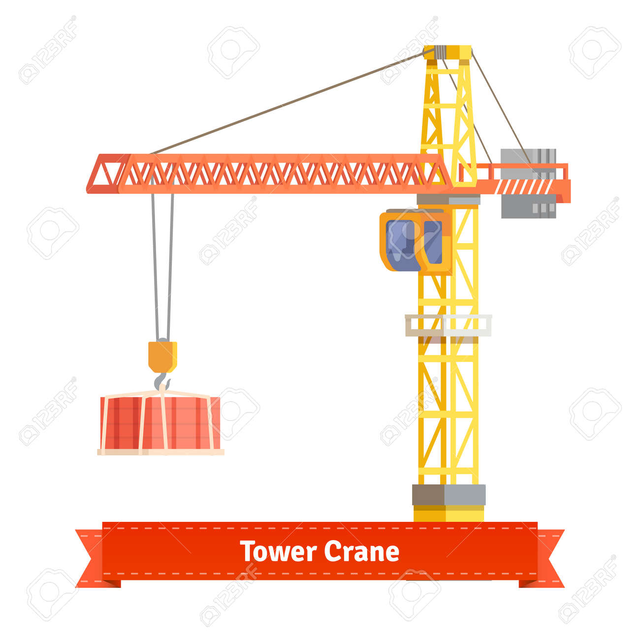 tower crane lifting building materials on the hook flat style