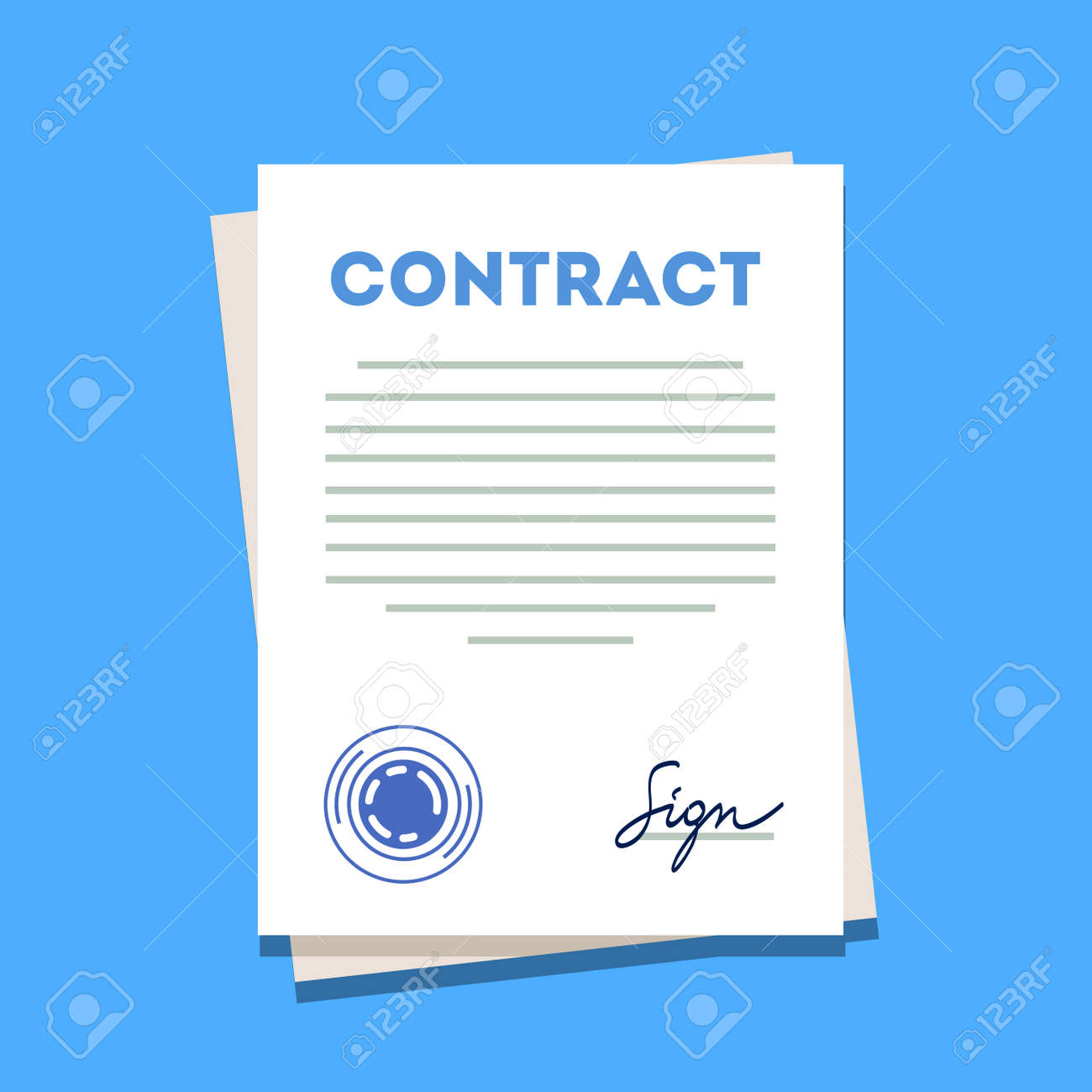 signed and stamped contract paper icon modern flat style vector