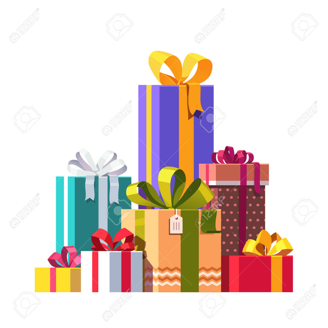 Big Pile Of Colorful Wrapped Gift Boxes Decorated With Ribbon Royalty Free Cliparts Vectors And Stock Illustration Image 76544561