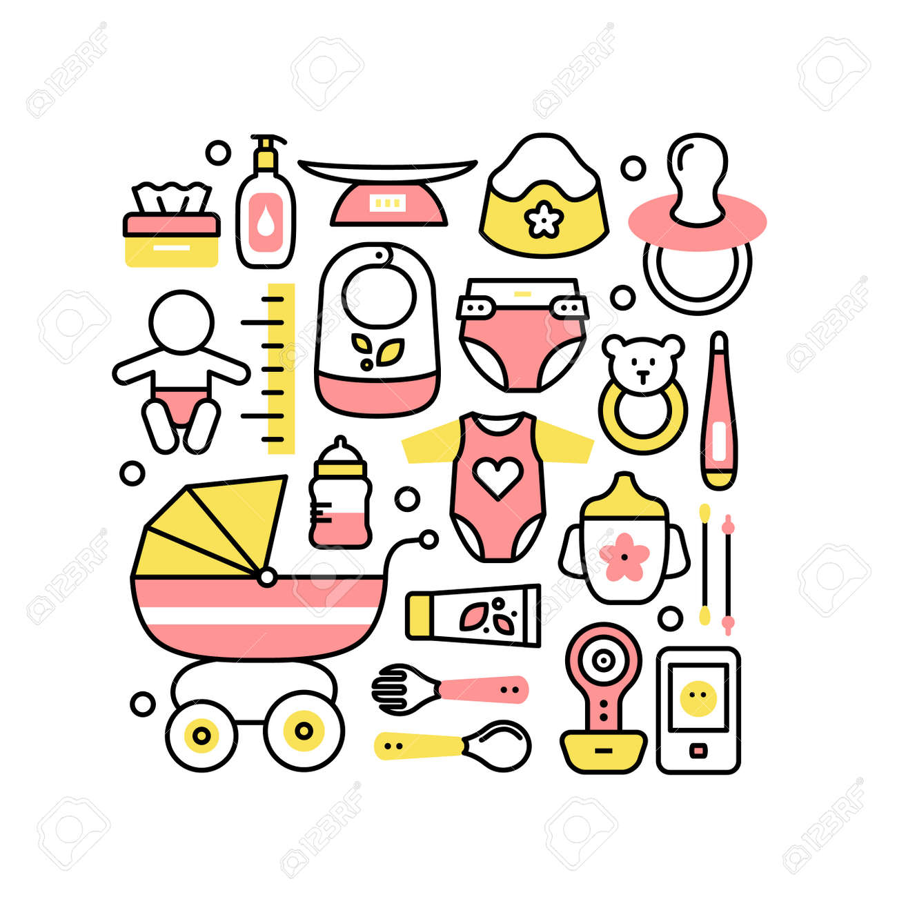 Collage Con Productos Para Bebés Para El Cuidado De Niños Collage Con Productos Para Bebés Para El Cuidado De Niños