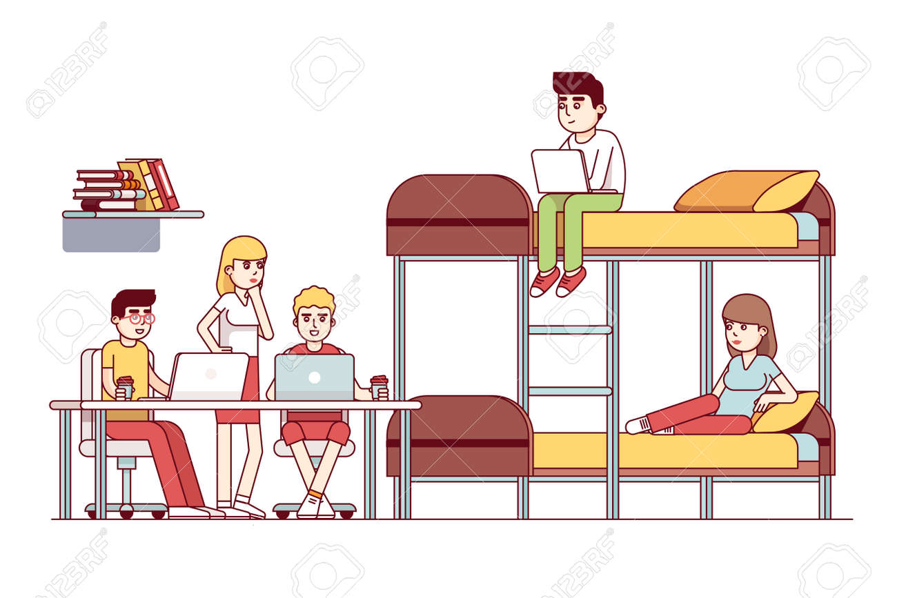 University Students Studying Together In Dorm Room Royalty Free Cliparts Vectors And Stock Illustration Image