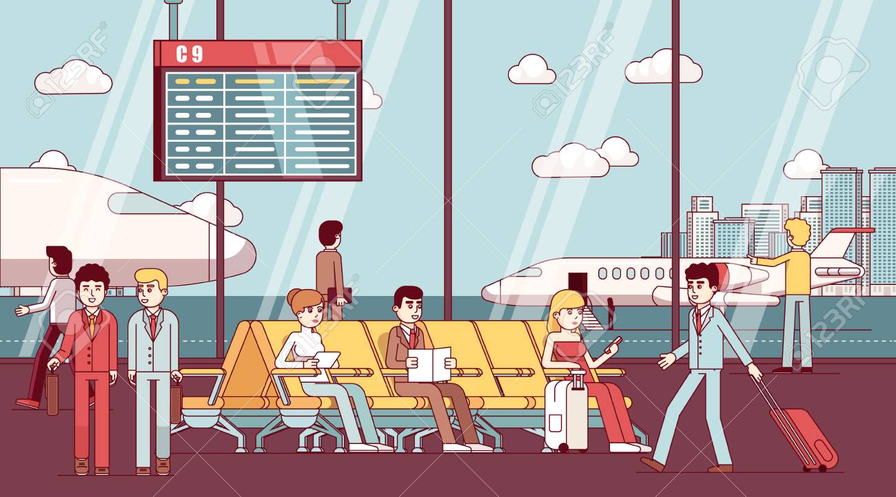 Business people sitting in airport waiting room - 83687791 Business people sitting in airport waiting room - 83687791