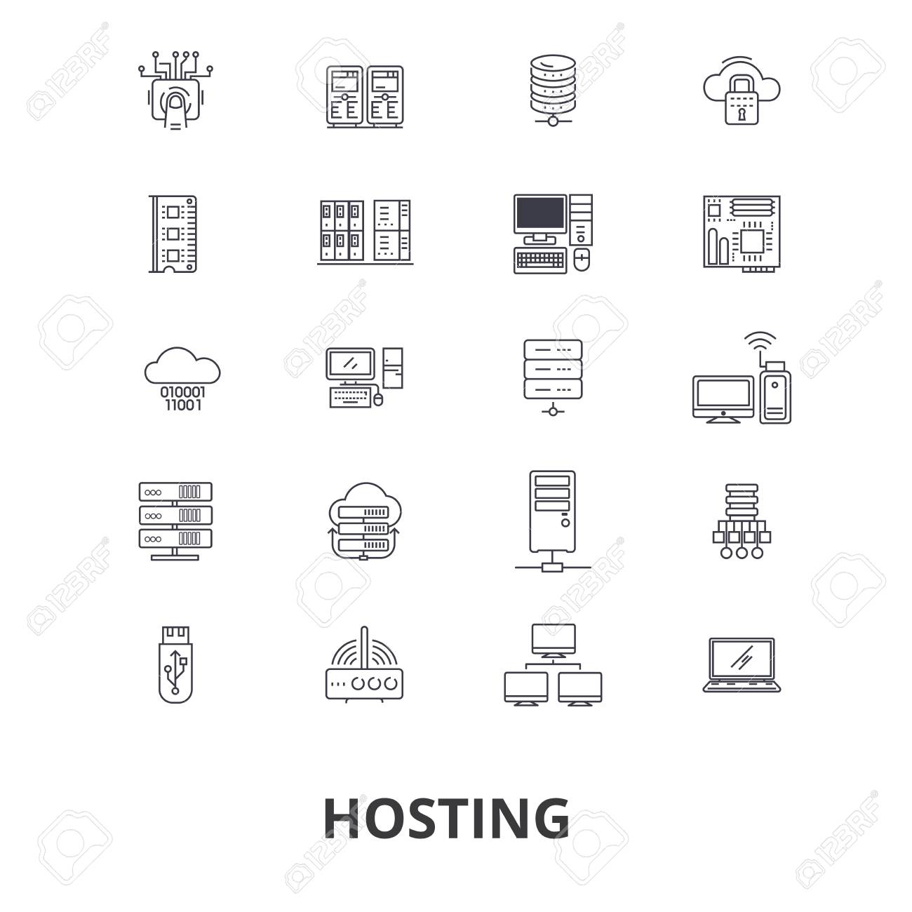 ホスティング ホステス ウェブ サーバー クラウドホスティング ドメイン コンピューティング Interne ラインアイコン のイラスト素材 ベクタ Image