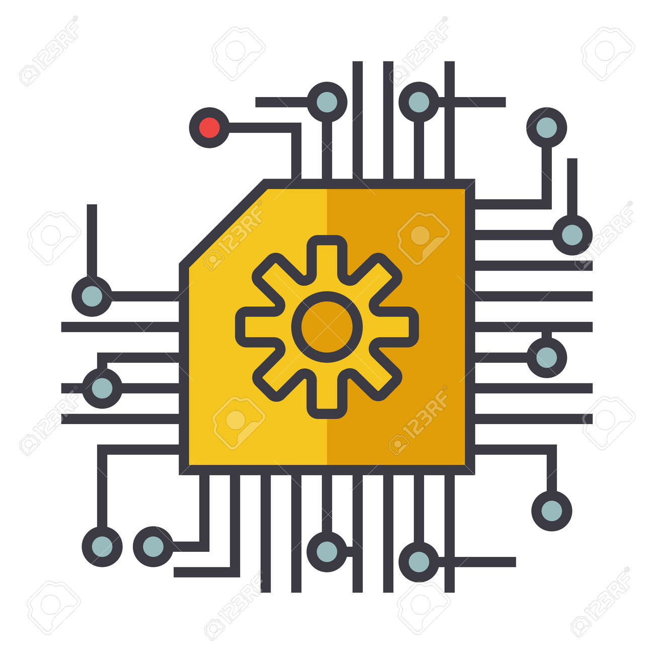 Microscheme、ai、人工知能の平らな線図、白い背景で隔離の概念ベクトルのアイコンのイラスト素材・ベクター Image 86035080