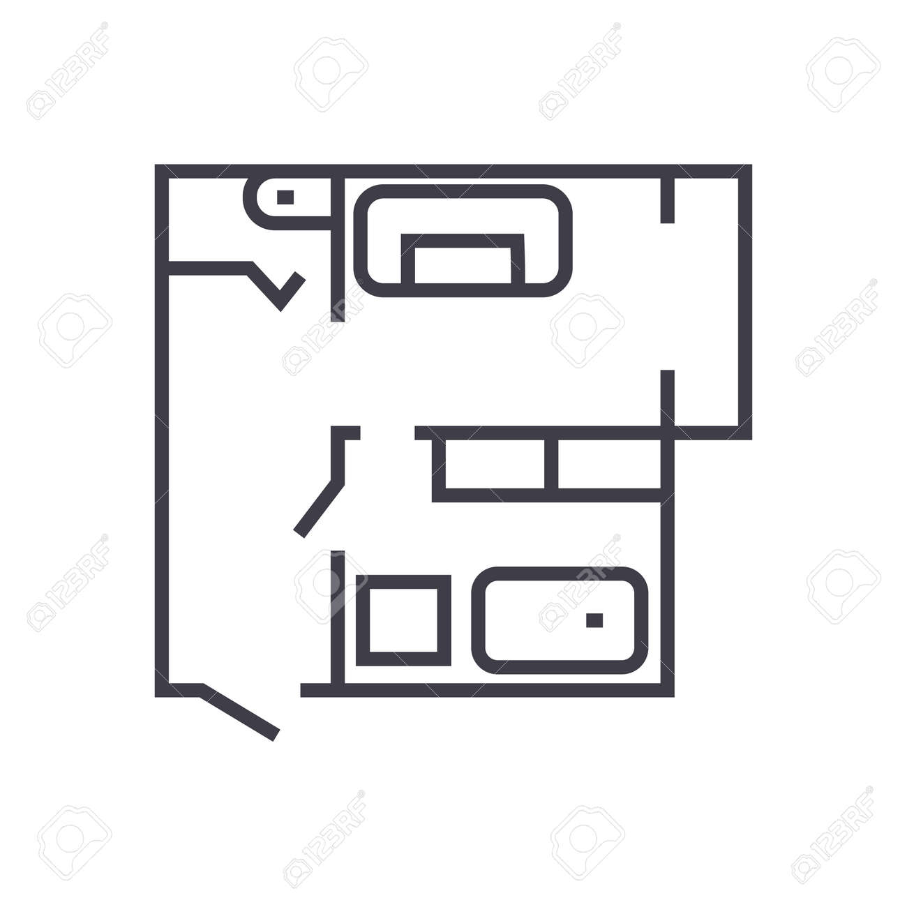 Blueprint,flat House Plan Vector Line Icon, Sign, Illustration ... Blueprint,flat House Plan Vector Line Icon, Sign, Illustration ...